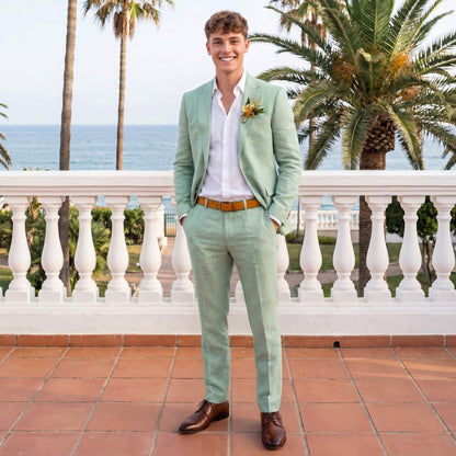 Costume de Mariage 2 Pièces pour Homme, Coupe Ajustée à 1 Bouton, Couleur Unie