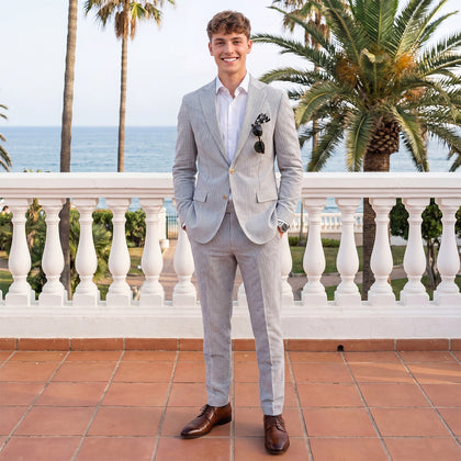 Coupe Ajustée Veste Droite à Deux Boutons Rayé Costumes de Mariage pour Hommes