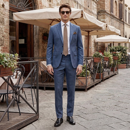 Costume de Mariage 2 Pièces à Carreaux pour Homme, Coupe Ajustée, Veste Droite à 2 Boutons