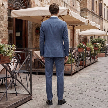 Costume de Mariage 2 Pièces à Carreaux pour Homme, Coupe Ajustée, Veste Droite à 2 Boutons