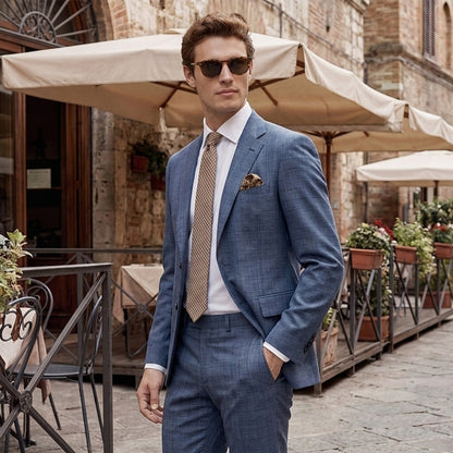 Costume de Mariage 2 Pièces à Carreaux pour Homme, Coupe Ajustée, Veste Droite à 2 Boutons