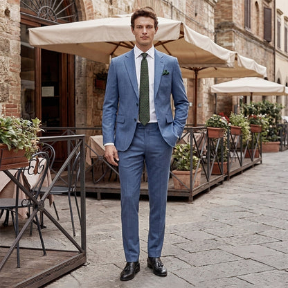 Costume de Mariage 3 Pièces à Carreaux, Coupe Slim, Veste Droite à 2 Boutons