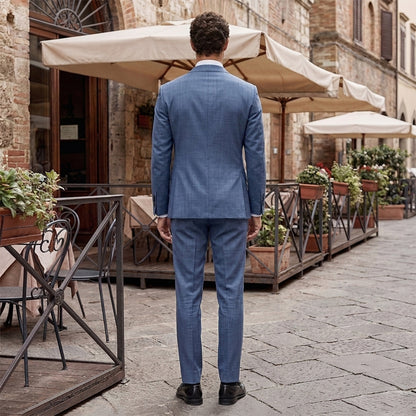 Costume de Mariage 3 Pièces à Carreaux, Coupe Slim, Veste Droite à 2 Boutons