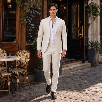 Costume de Mariage 2 Pièces pour Homme, Coupe Ajustée à 2 Boutons, Coloris Uni