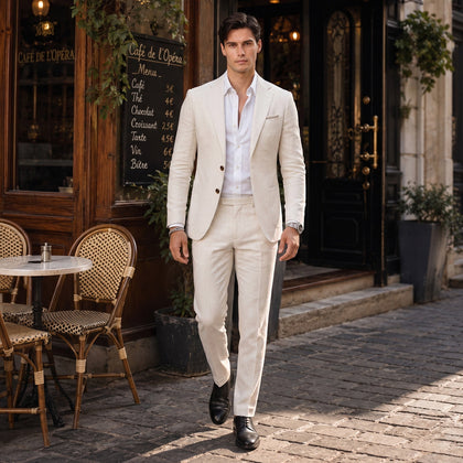 Coupe Ajustée Simple Boutonnage 2 Boutons 2 Pièces Couleur Unie Costumes de Mariage pour Hommes
