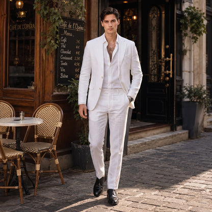 Costume de Mariage 2 Pièces pour Hommes, Coupe Ajustée à 2 Boutons, Couleur Unie