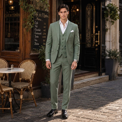 Costume de Mariage 3 Pièces pour Hommes, Coupe Ajustée à 2 Boutons, Couleur Unie