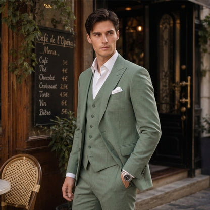 Costume de Mariage 3 Pièces pour Hommes, Coupe Ajustée à 2 Boutons, Couleur Unie