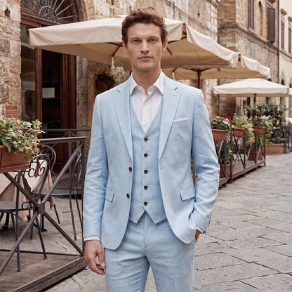 Costume de Mariage 3 Pièces pour Homme, Coupe Ajustée à 2 Boutons, Coloris Uni