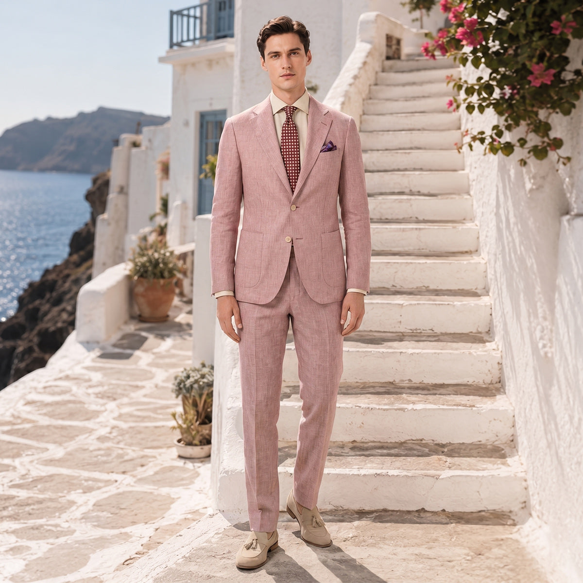 Costume de Mariage 2 Pièces pour Hommes, Coupe Ajustée à 2 Boutons, Couleur Unie