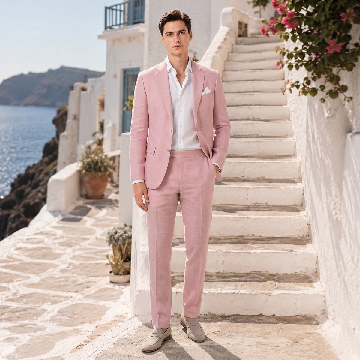 Costume de Mariage 2 Pièces pour Hommes, Coupe Ajustée à 2 Boutons, Couleur Unie