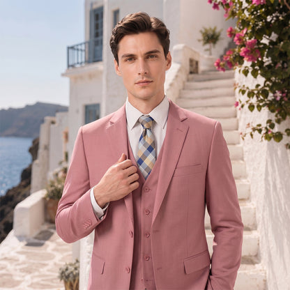 Costume de Mariage 3 Pièces pour Hommes, Coupe Ajustée à 2 Boutons, Couleur Unie