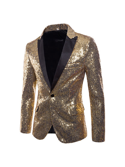 Veste de Soirée à Paillettes Dorée à Simple Boutonnage et Coupe Ajustée Pour Homme