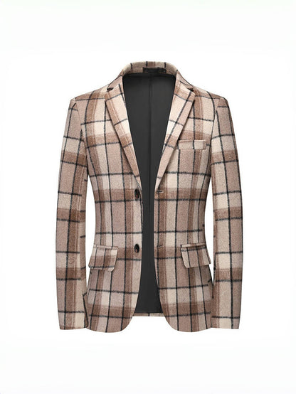 Veste de Soirée Rayée à Deux Boutons, Coupe Ajustée, Revers Crantés, Pour Homme
