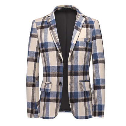 Veste de Soirée Rayée à Deux Boutons, Coupe Ajustée, Revers Crantés, Pour Homme