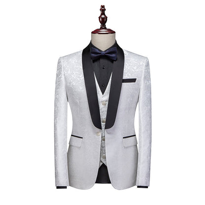 Costume de Mariage 3 Pièces Pour Homme, Coupe Ajustée, Revers Châle, Simple Boutonnage, Un Bouton, à Motifs