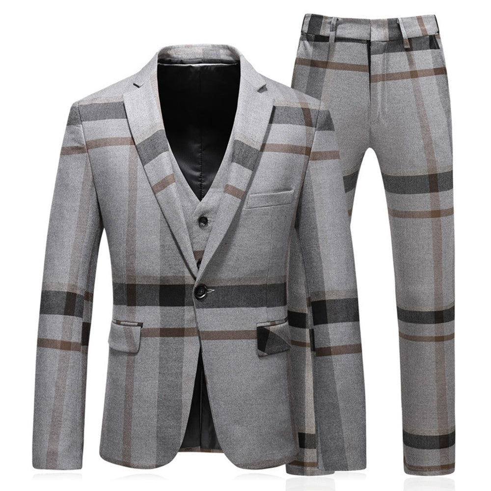 Costume de Mariage 3 Pièces Pour Homme, Coupe Ajustée, Revers Crantés, Simple Boutonnage, Motif à Un Bouton