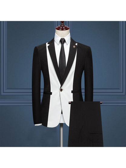 Costume de Mariage 3 Pièces Pour Homme, Coupe Ajustée, Revers Crantés, Simple Boutonnage, Motif à Un Bouton