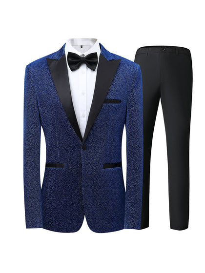 Costume de Mariage 3 Pièces à Motif Pour Homme, Coupe Ajustée, Revers en Pointe, Simple Boutonnage, Un Bouton