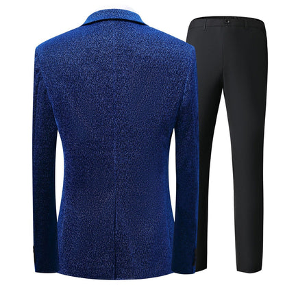 Costume de Mariage 3 Pièces à Motif Pour Homme, Coupe Ajustée, Revers en Pointe, Simple Boutonnage, Un Bouton