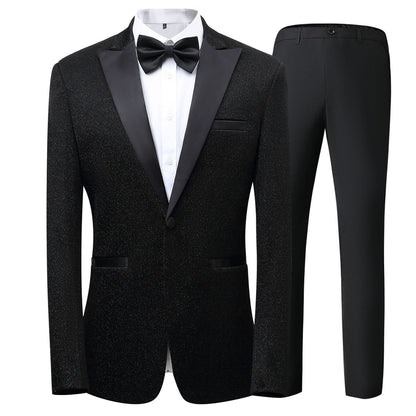 Costume de Mariage 3 Pièces à Motif Pour Homme, Coupe Ajustée, Revers en Pointe, Simple Boutonnage, Un Bouton