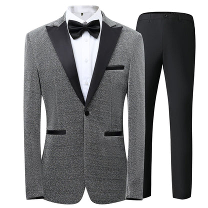 Costume de Mariage 3 Pièces à Motif Pour Homme, Coupe Ajustée, Revers en Pointe, Simple Boutonnage, Un Bouton