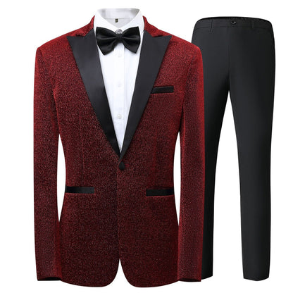 Costume de Mariage 3 Pièces à Motif Pour Homme, Coupe Ajustée, Revers en Pointe, Simple Boutonnage, Un Bouton