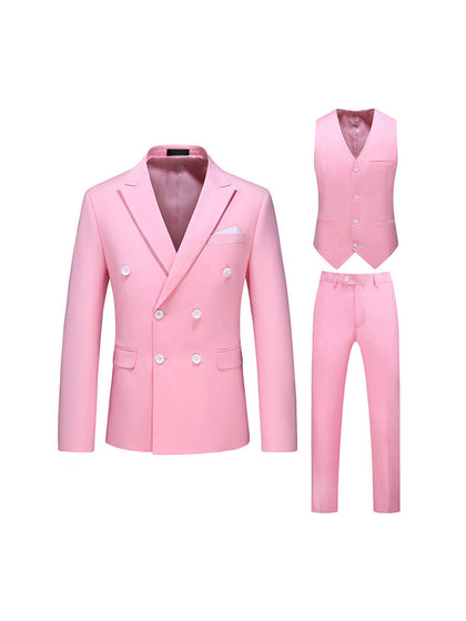 Costume de Mariage 3 Pièces Pour Homme, Coupe Ajustée, Revers Pointus, Croisé, Six Boutons