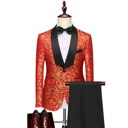 Costume de Mariage 3 Pièces Pour Homme, Coupe Ajustée, Simple Boutonnage et Un Bouton