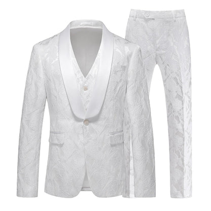 Costume de Mariage 3 Pièces Pour Homme, Coupe Ajustée, Simple Boutonnage et Un Bouton