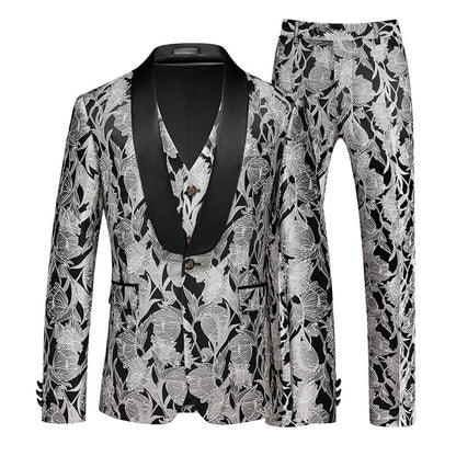 Costume de Mariage 3 Pièces Pour Homme, Coupe Ajustée, Simple Boutonnage et Un Bouton