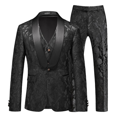 Costume de Mariage 3 Pièces Pour Homme, Coupe Ajustée, Simple Boutonnage et Un Bouton