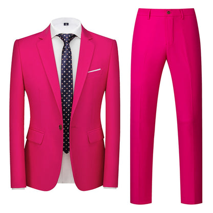 Costume de Mariage 3 Pièces Pour Homme, Coupe Ajustée, Simple Boutonnage et Un Bouton