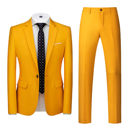 Costume de Mariage 3 Pièces Pour Homme, Coupe Ajustée, Simple Boutonnage et Un Bouton