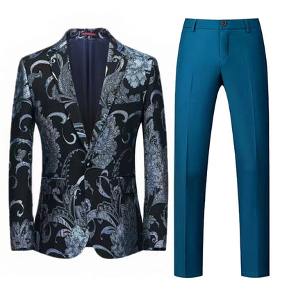 Costume de Mariage 2 Pièces Pour Homme, Coupe Ajustée, Simple Boutonnage et Un Bouton