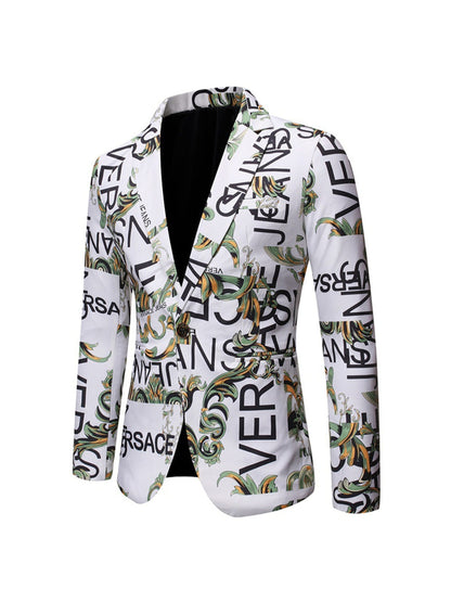 Veste Homme Coupe Ajustée à Revers Cranté, Un Bouton, Imprimé Floral, Simple Poitrine
