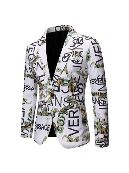 Veste Homme Coupe Ajustée à Revers Cranté, Un Bouton, Imprimé Floral, Simple Poitrine