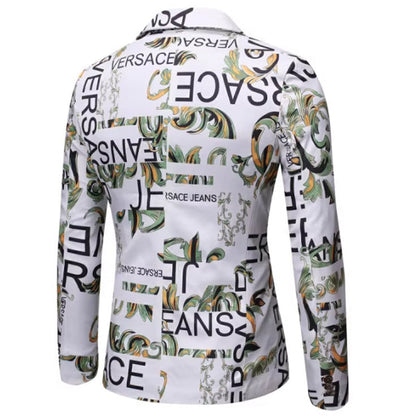 Veste Homme Coupe Ajustée à Revers Cranté, Un Bouton, Imprimé Floral, Simple Poitrine