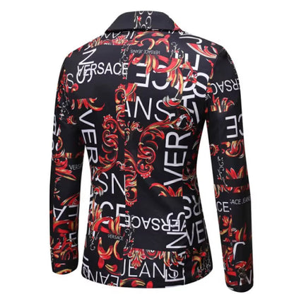 Veste Homme Coupe Ajustée à Revers Cranté, Un Bouton, Imprimé Floral, Simple Poitrine