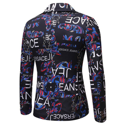 Veste Homme Coupe Ajustée à Revers Cranté, Un Bouton, Imprimé Floral, Simple Poitrine