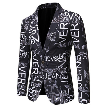 Veste Homme Coupe Ajustée à Revers Cranté, Un Bouton, Imprimé Floral, Simple Poitrine