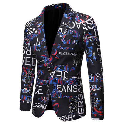 Veste Homme Coupe Ajustée à Revers Cranté, Un Bouton, Imprimé Floral, Simple Poitrine