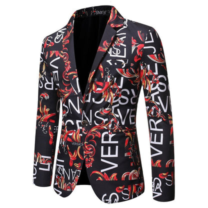 Veste Homme Coupe Ajustée à Revers Cranté, Un Bouton, Imprimé Floral, Simple Poitrine