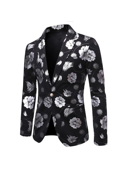 Veste de Fête pour Homme Chic à Imprimé, Coupe Ajustée, Col Cranté, Un Bouton, Simple Poitrine
