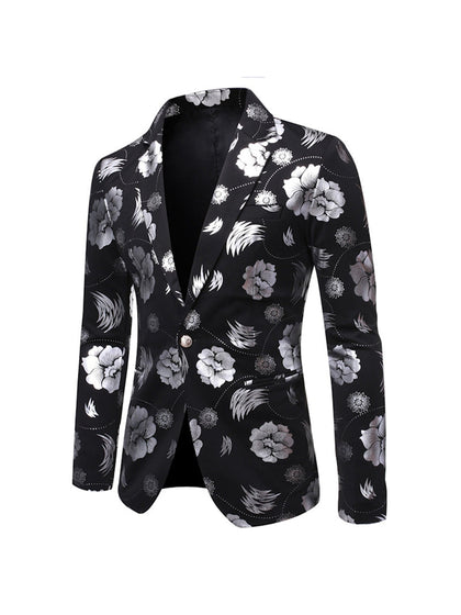 Veste de Fête pour Homme Chic à Imprimé, Coupe Ajustée, Col Cranté, Un Bouton, Simple Poitrine