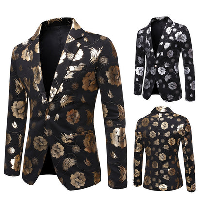 Veste de Fête pour Homme Chic à Imprimé, Coupe Ajustée, Col Cranté, Un Bouton, Simple Poitrine