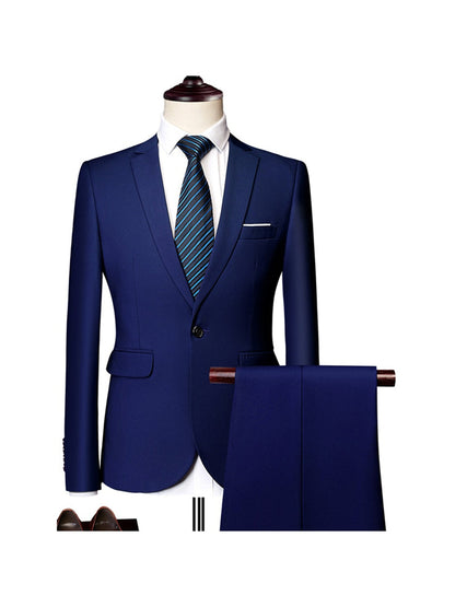 Costume Homme Décontracté Uni 2 Pièces à Un Bouton Coupe Ajustée
