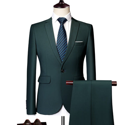 Costume Homme Décontracté Uni 2 Pièces à Un Bouton Coupe Ajustée