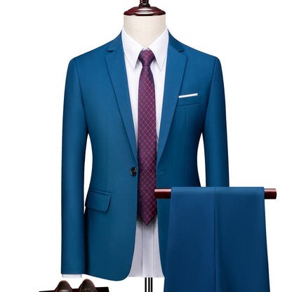 Costume Homme Décontracté Uni 2 Pièces à Un Bouton Coupe Ajustée