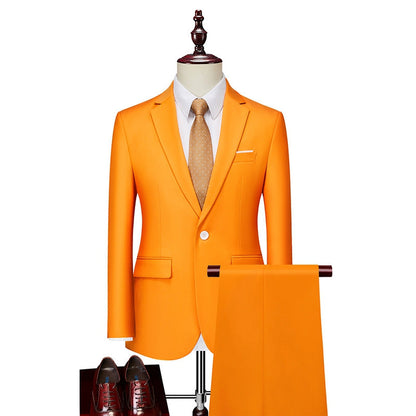 Costume Homme Décontracté Uni 2 Pièces à Un Bouton Coupe Ajustée